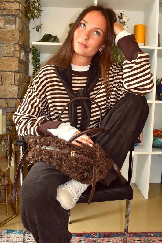 Hick Shearling Barrel Pant Chocolate